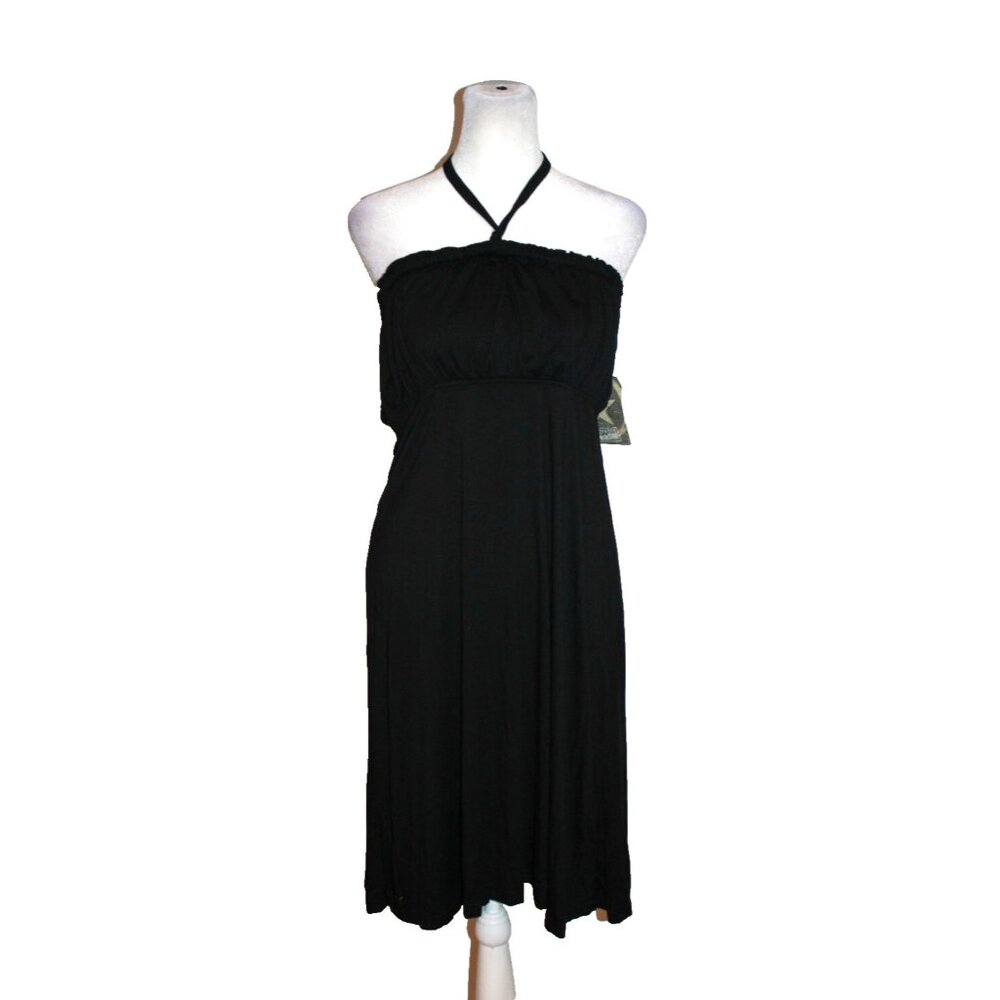 Converse Dress Women's Size XL Black Sleeveless Casual Halter Tie Neck Midi NEW